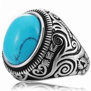 Silver Stainless Steel Turquoise Ring!
